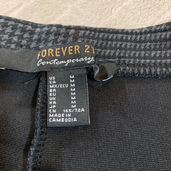 Forever 21 Contemporary Women Medium Pants Dark Gray Plaid Tuxedo Stripe Pull On - Picture 5 of 12